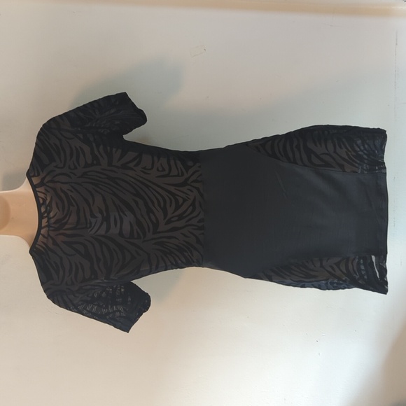 YG Collection Black Cut Out Mesh Zebra Print Mini Dress L - Picture 8 of 16